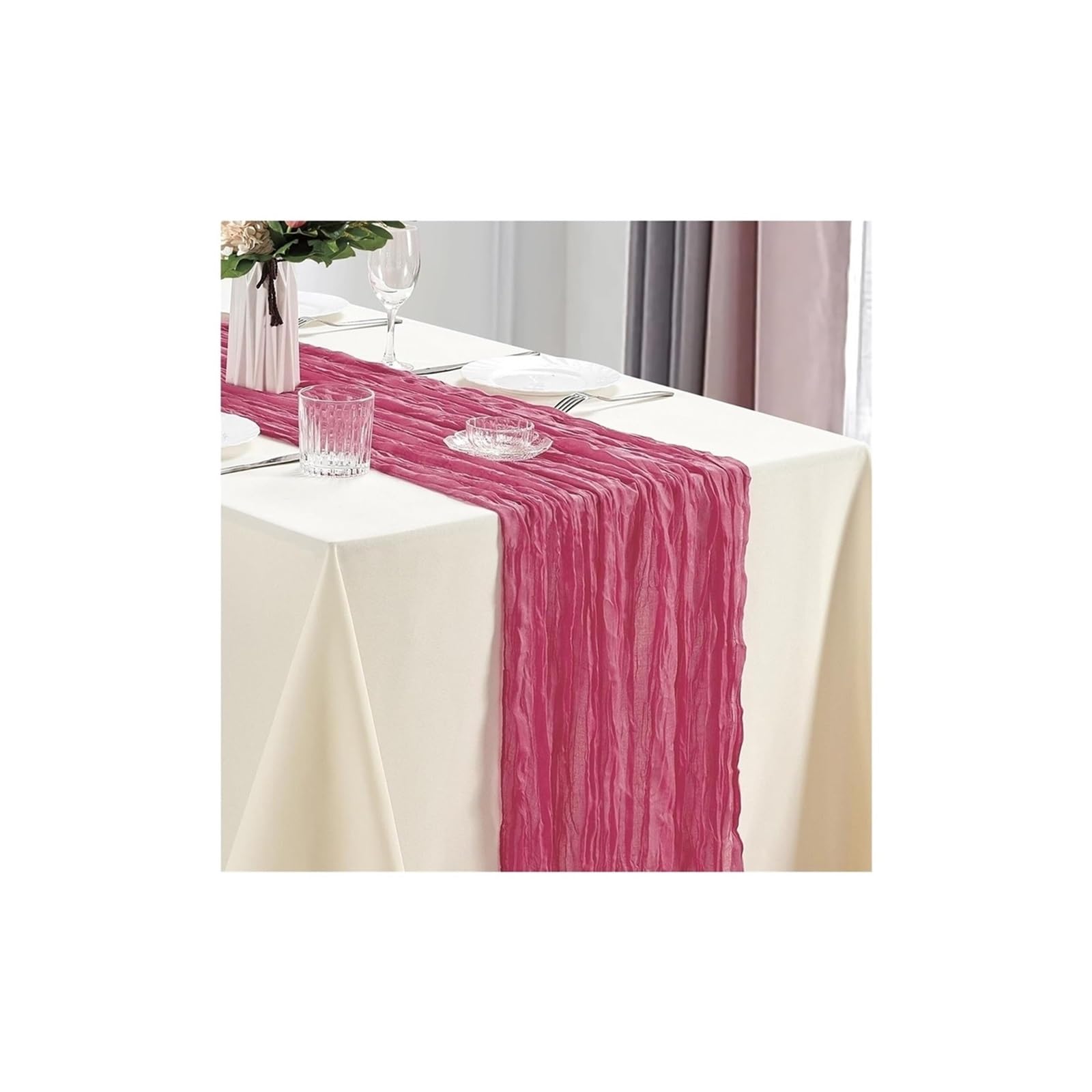 Cheesecloth Table Runners 3Pcs Cheesecloth Table Runner Boho Gauze 40x270cm Romantic For Wedding Bridal Shower Birthday Party(Fuchsia)