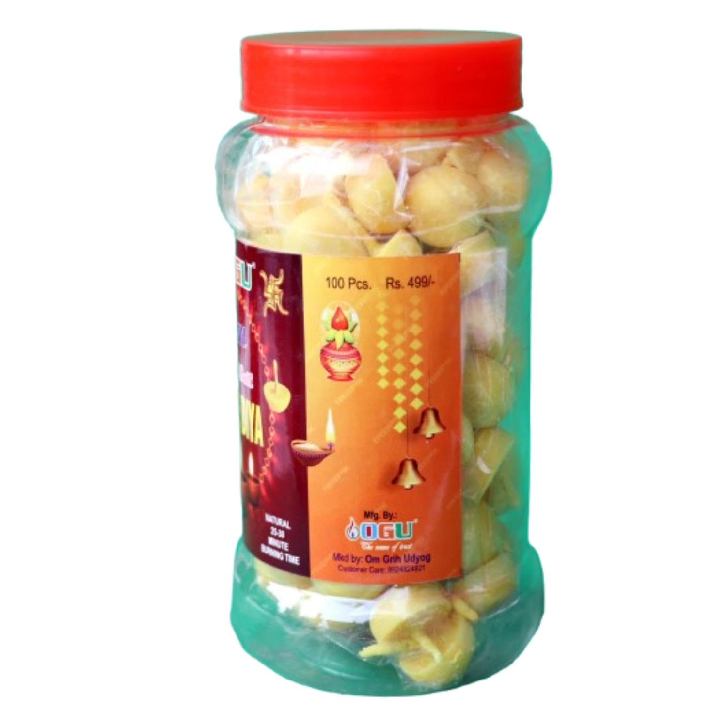 Cow Ghee Diya Batti for Puja, 30 min Burning Time, 100% Wax Free Pooja Ghee Batti for Home Decoration, Festivals & Religious Rituals | Readymade Cotton Wicks (100)