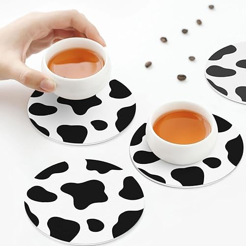 Miniatura 6 de Juego de 6 posavasos con patrón de vaca para bebidas, posavasos absorbentes de piel sintética para bebidas frías, tazas de vino y tazas, protección