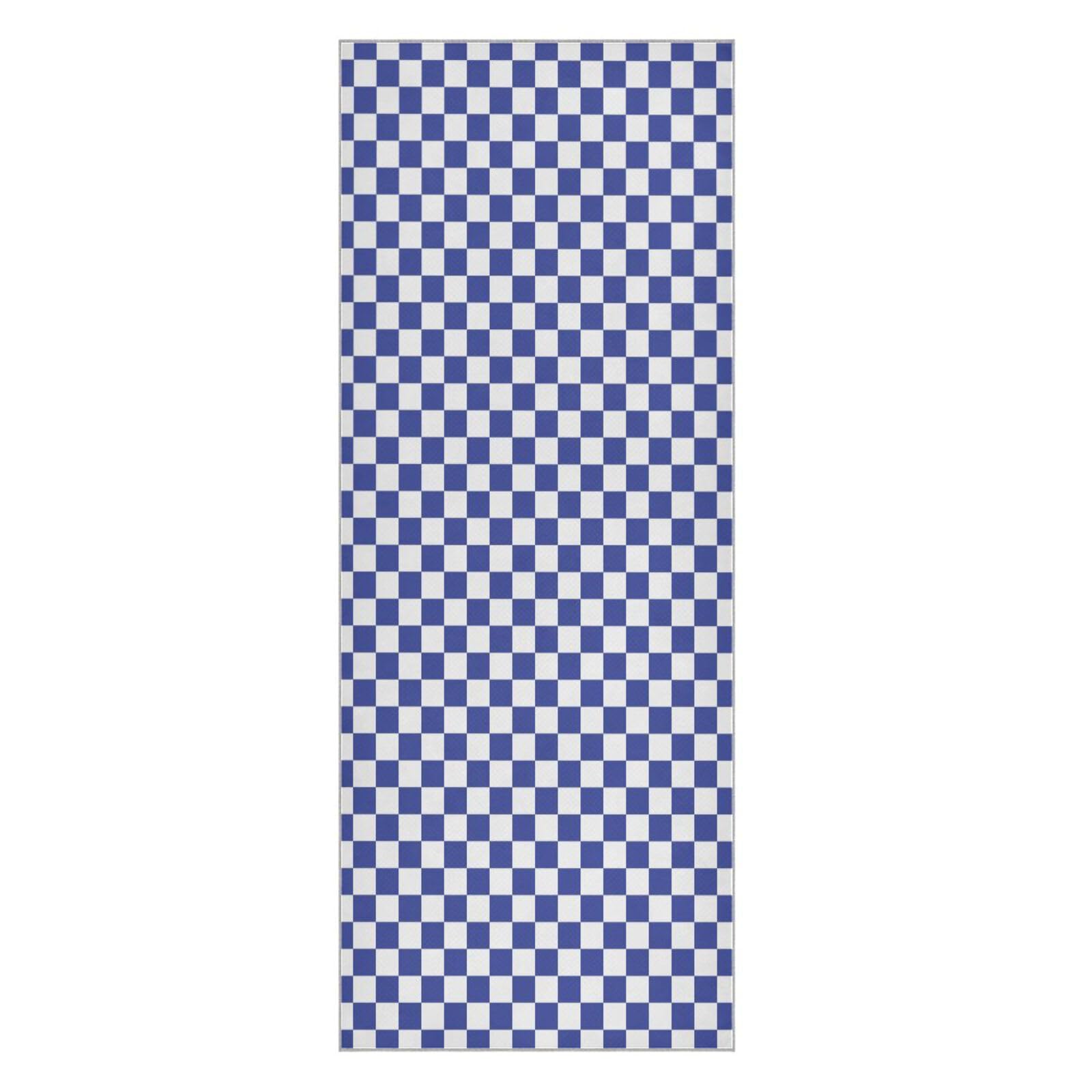 pnyoin Yoga Towel Blue White Checkered Hot Yoga Mat Towel with Grip Dots Sweat Absorbent Non-Slip for Hot Yoga, 24