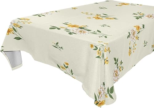 Miniatura 5 de ZOEO Mantel rectangular con estampado de flores sobre amarillo, moderno, mantel de cocina y comedor, mantel decorativo lavable para fiestas, picnic,