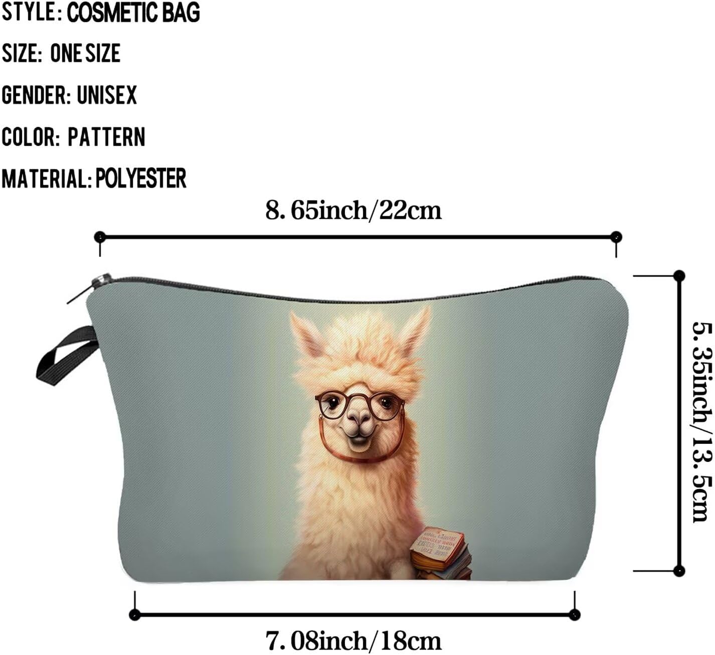 Book Llama Makeup Bag Cute Small Organizer Zipper Pouch Book Llama Cosmetic Bag Birthday Present for Women Friends - Image 2