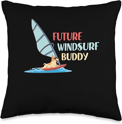 Future Windsurf Buddy Funny Dog Windsurfing Gift Future Buddy - Almohada divertida de Windsurfista con perro, 16 x 16 pulgadas, multicolor