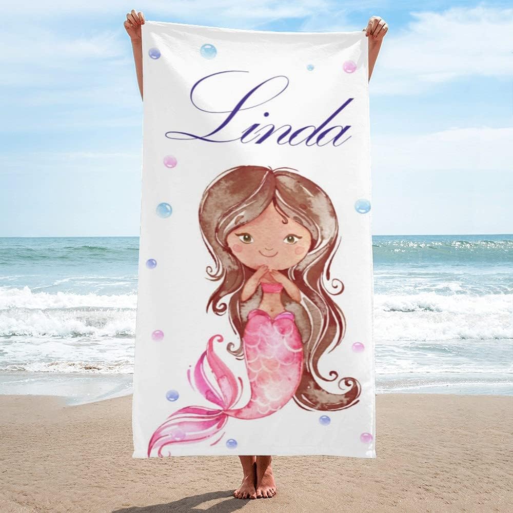 BUY JOY Mermaid Beach Towels, Personalized Beach Towel for Women Girl, Mermaid Scales Watercolor Large Size Custom BathPool Towel with Name Text 30×60 inches (Mermaid 7) Personalized Bath Towels
