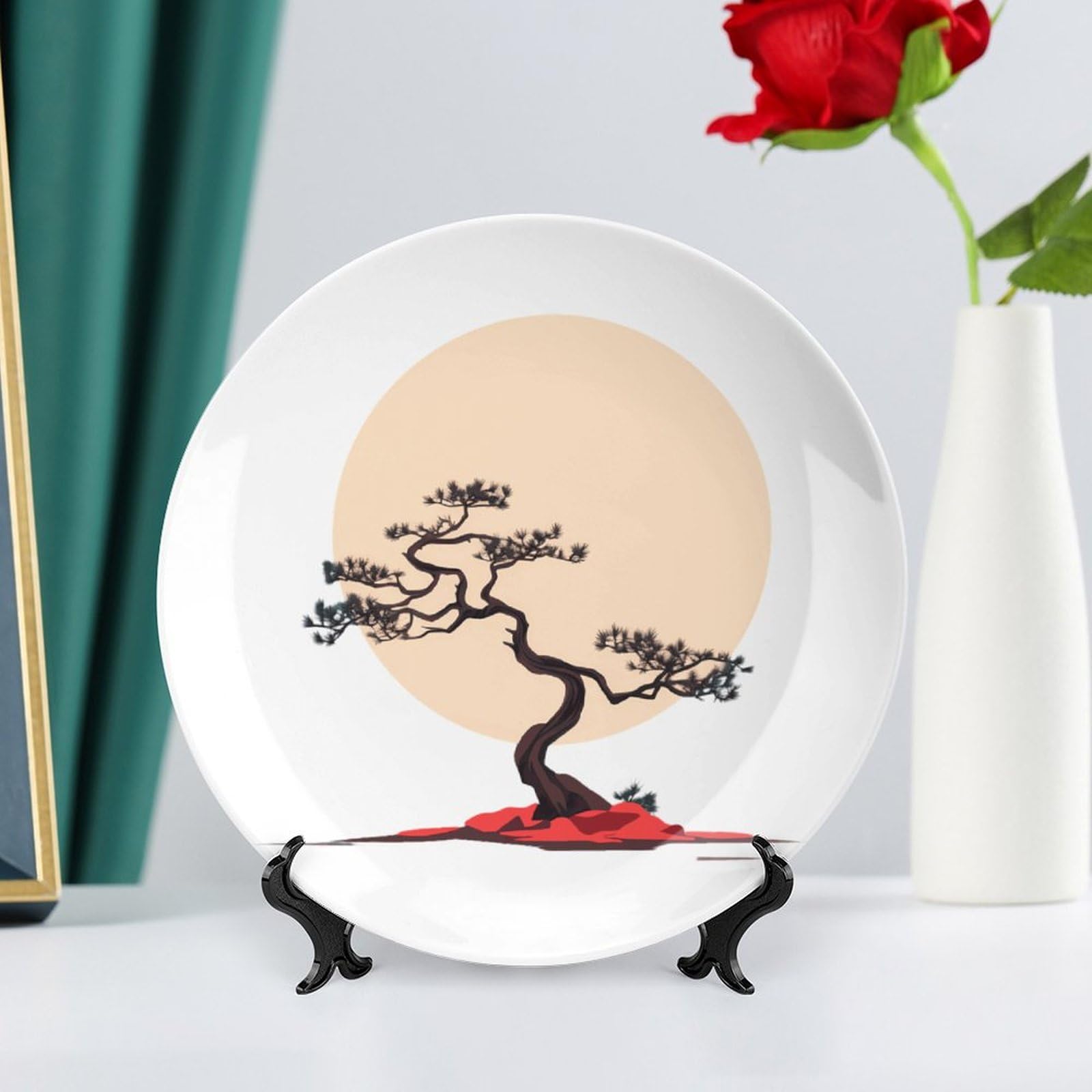 Plato decorativo de porcelana con diseño de árbol bonsái 10 pulgadas