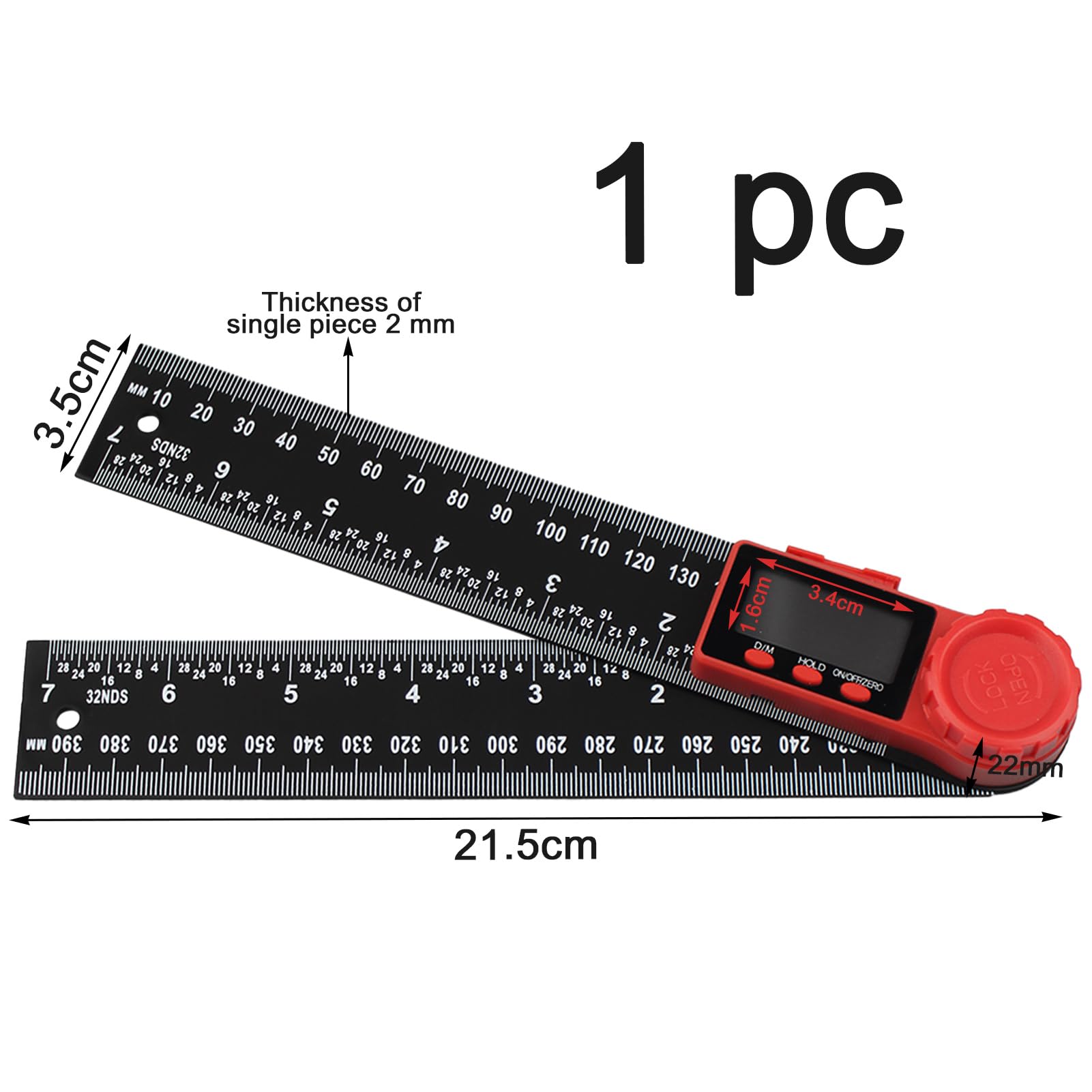Goniometro Digitale 360°,Misuratore Angoli,Righello Angolare Digitale,con Doppia Gradazione,con Display LCD,Funzione Hold e Blocco,per Ingegneria,Lavorazione del Legno,Misurazioni Angolari Esatte