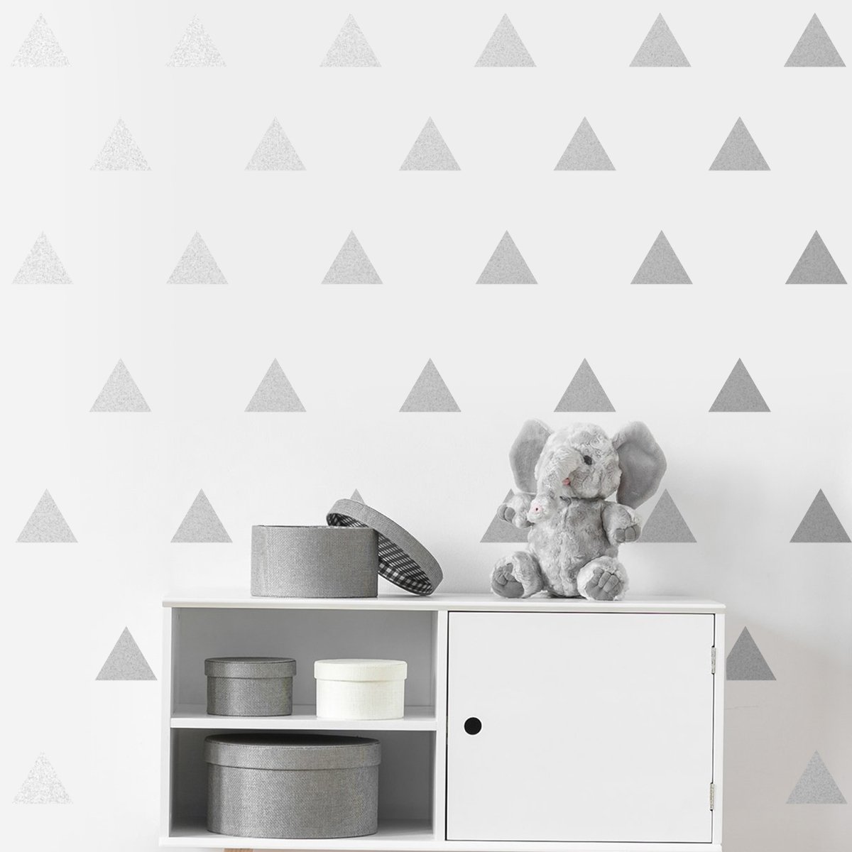 Pencilmatic Silver Metallic 60 Triangle Wall Art Sticker Set, Geometric Pattern Room Decor, Removable Vinyl Decal, (5Cm)
