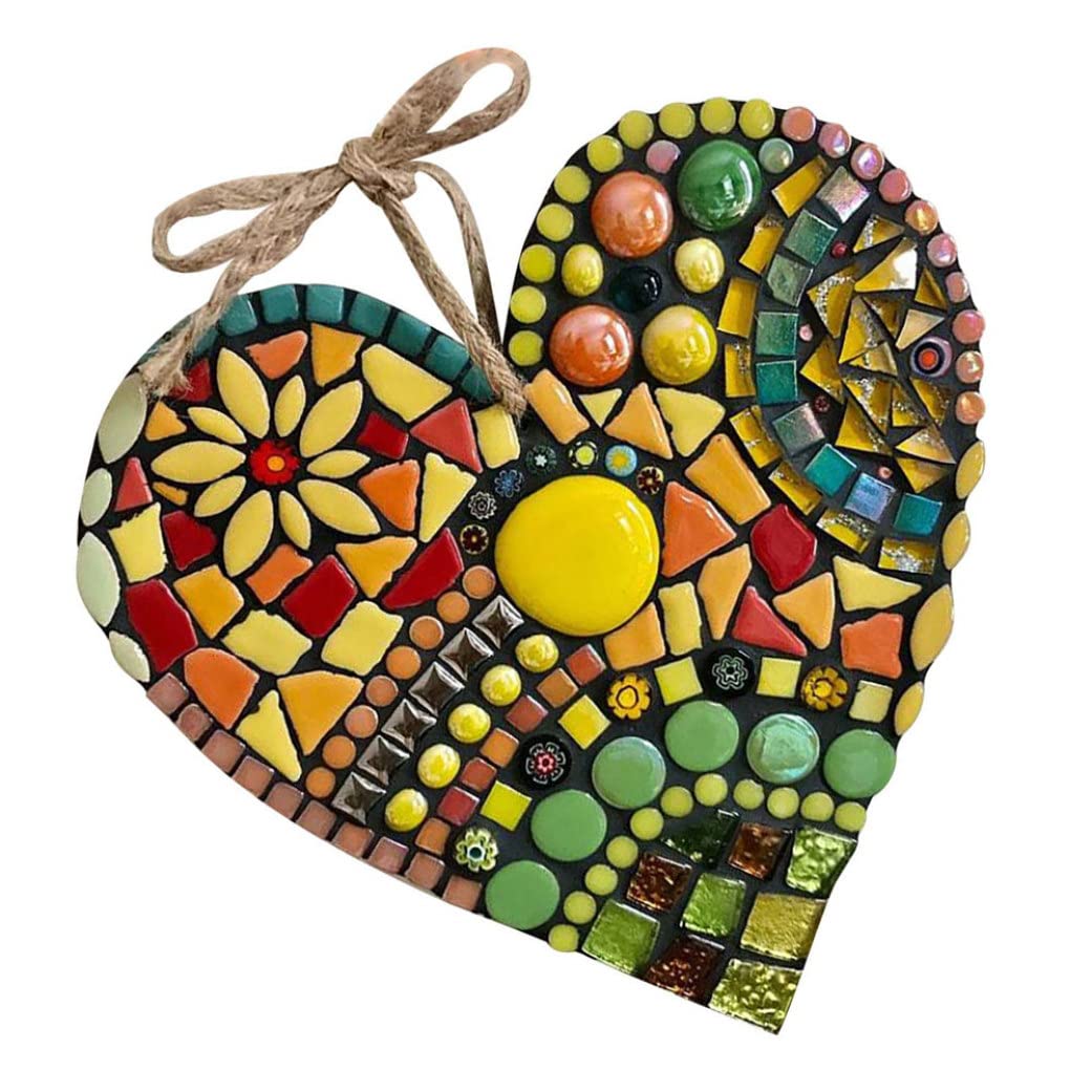 Gcroet As Show Heart Hanging Ornament Resin Colorful Heart Crafts Decoration For Garden Courtyard..