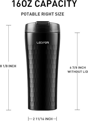 Miniatura 2 de Taza de viaje de café con tapa antiderrames, vaso de acero inoxidable de doble pared aislado al vacío, taza térmica para bebidas, 16 onzas, alce