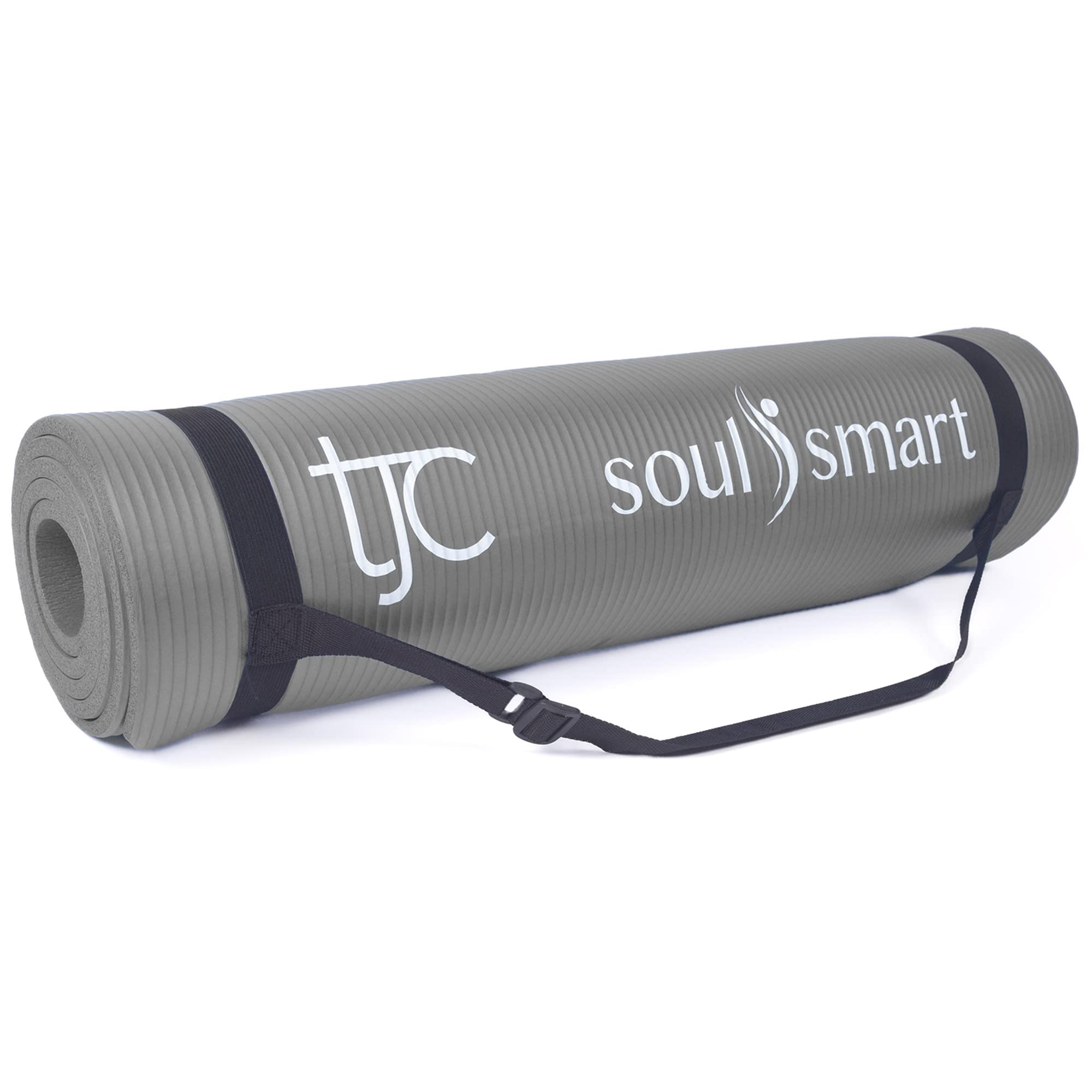 TJC Non-Slip NBR Exercise Mat - 10MM Thickness, Eco Friendly Workout Mat with Carrying Strap for Yoga, Pilates and Fitness, 6.2ft Length & 2ft Width