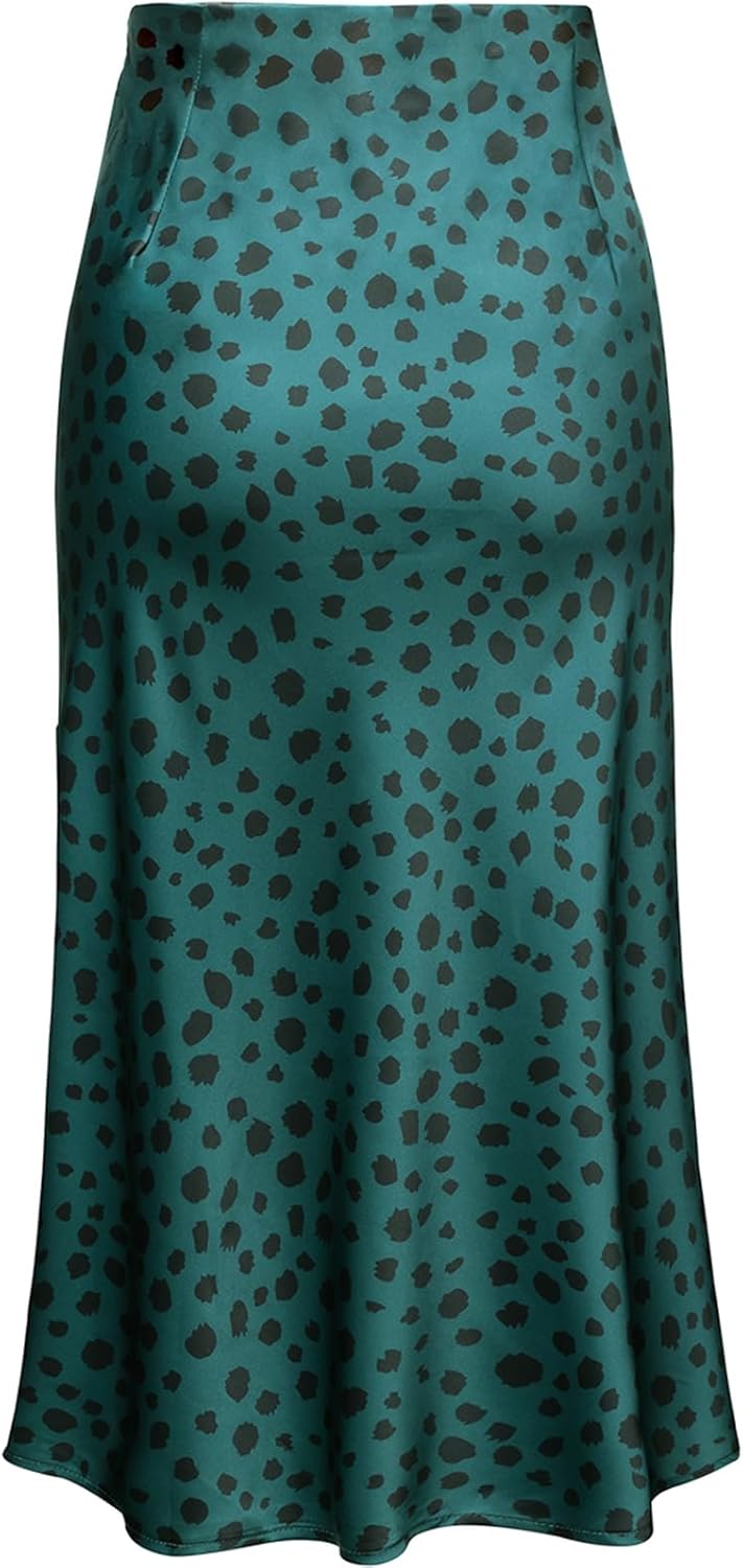 Womens Leopard Print Skirt Trendy Summer Midi Long Length Silk Satin High Waist Elastic Skirts - Image 4