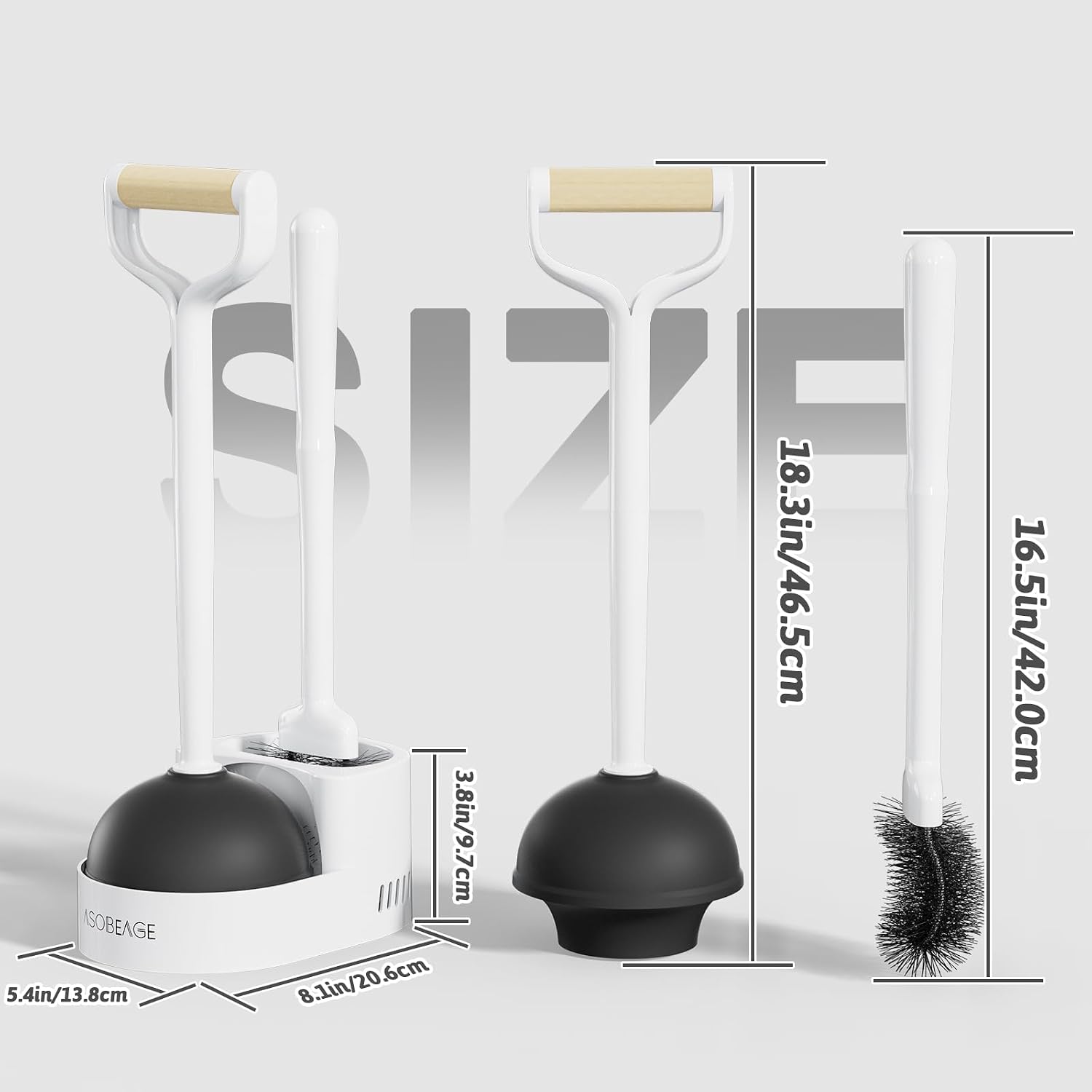 2-in-1 Toilet Brush Set with Natural Wood Handle: Toilet Brush with Nylon Bristles + Compact Holder - Removes Blockages Effectively, White image 2