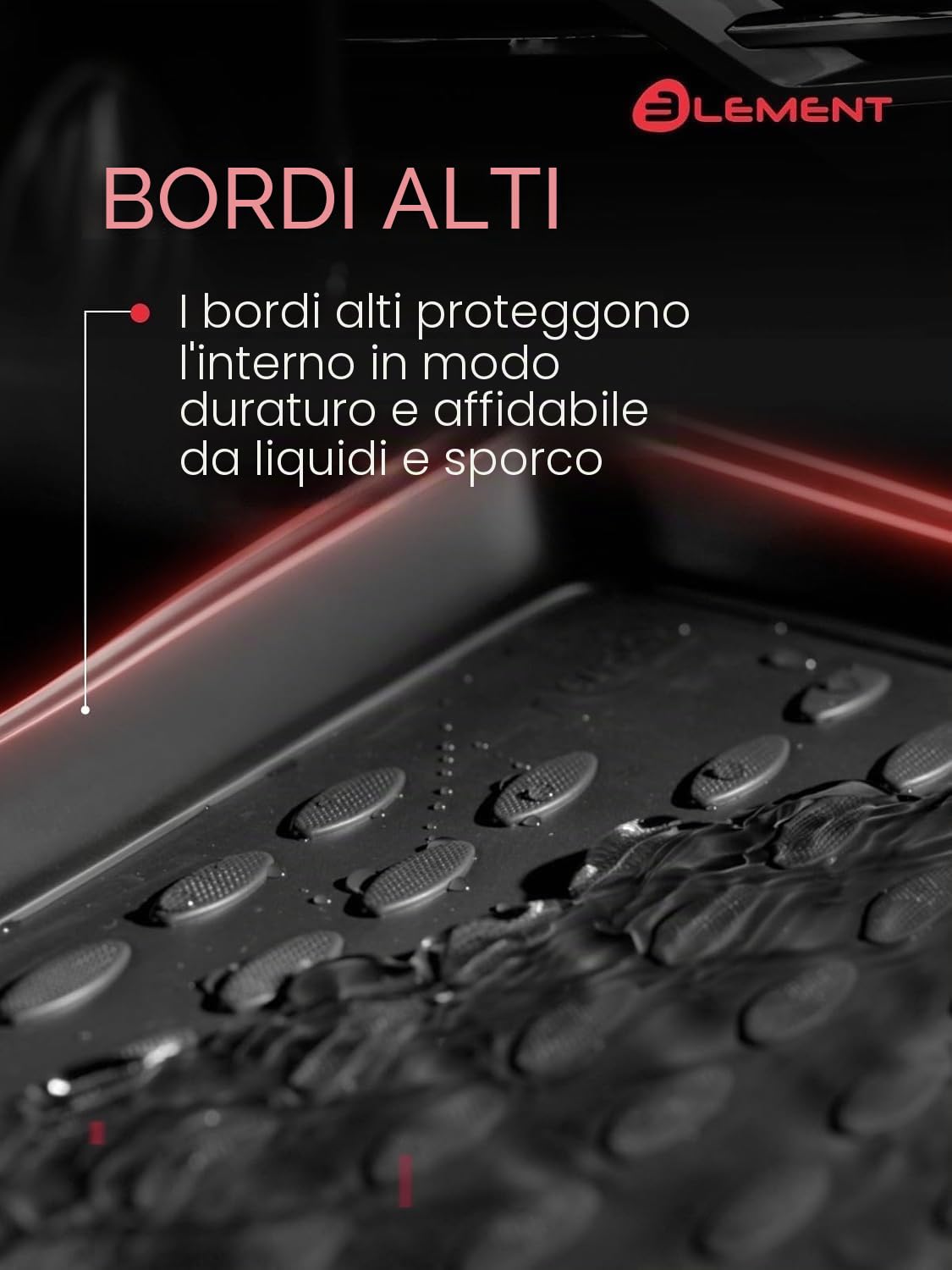 Element Set di tappetini in gomma 3D adatti per Fiat Grande Panda, anno di costruzione 2025, elettrici, 100% su misura, tappetini in gomma auto, tappetini in gomma per auto