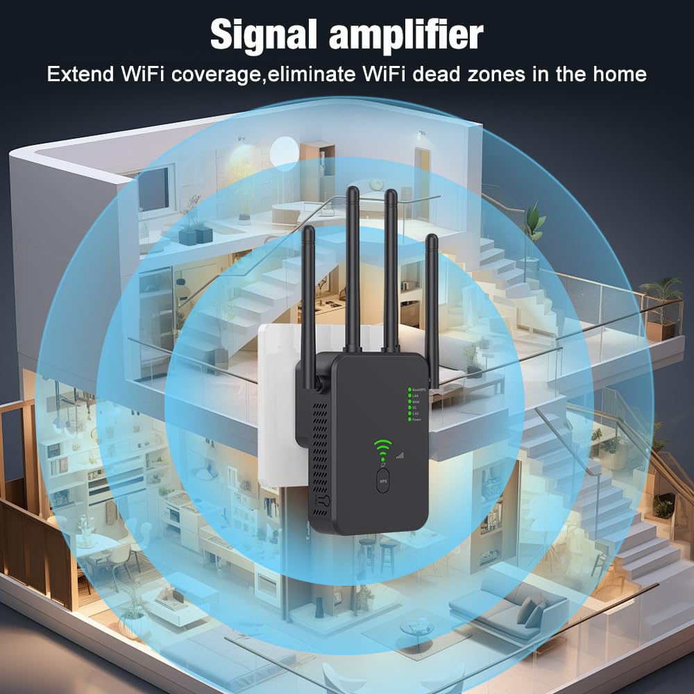 Wzmacniacz Wi-Fi, wzmacniacz sygnału WiFi, wzmacniacz sygnału WiFi, 2,4 GHz + 5 GHz WiFi Booster z repeaterem, kompatybilny ze wszystkimi routerami z 1 portem WAN, 1 portem LAN, obsługa WPS