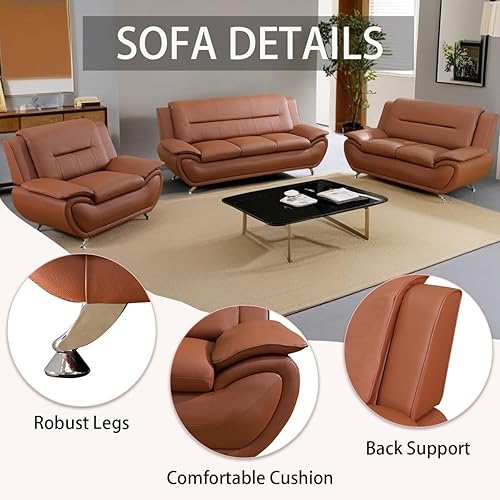 Miniatura 3 de Combinación de sofá de cuero de lujo moderno, 3 plazas + 2 plazas + sillón, conjunto de muebles de sala de Estar de Estilo nórdico Simple (sofá+sofá