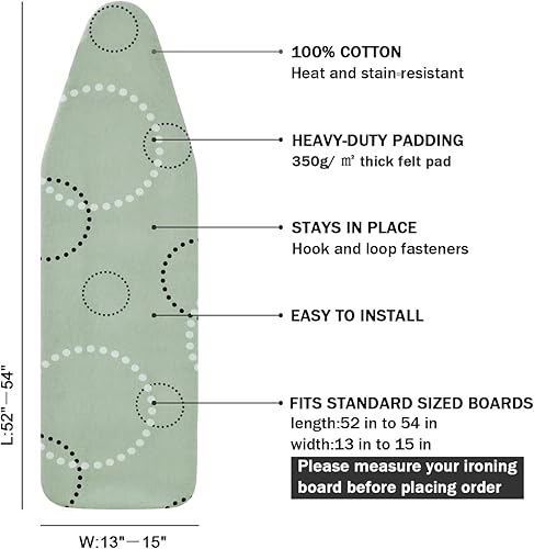 Miniatura 2 de Funda para tabla de planchar y almohadilla de tamaño estándar de 15 x 54 pulgadas, 3 pares de correas de cierre de velcro, bordes elásticos,
