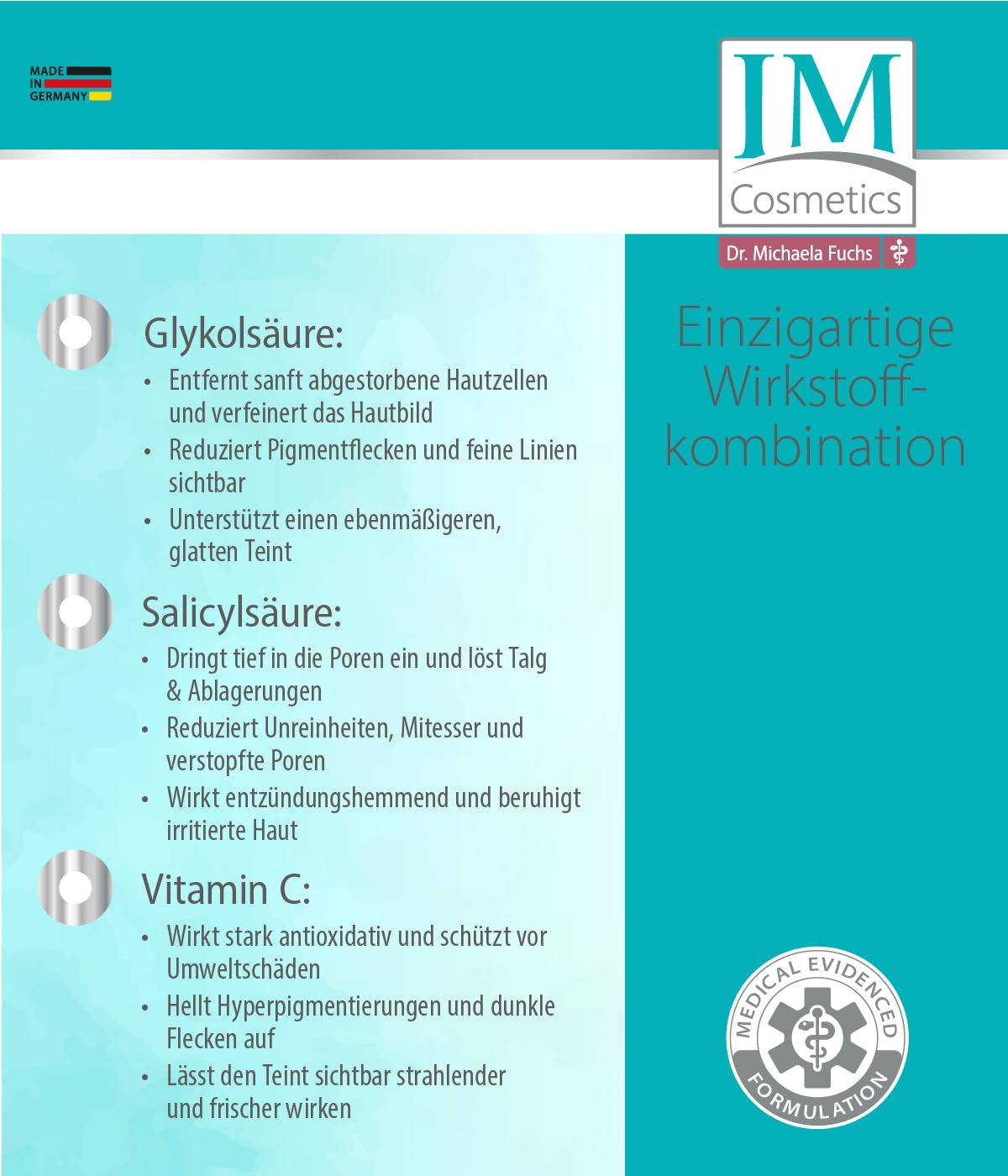 Genius IM Cosmetics BeautyMed AHA + BHA Glycolic Deluxe Set 2-tlg. Gesichtsserum & Reinigungsgel mit Salicylsäure gegen Pickel, Mitesser & unreine Haut- Gesichtspeeling Cleanser - Dr. Michaela Fuchs