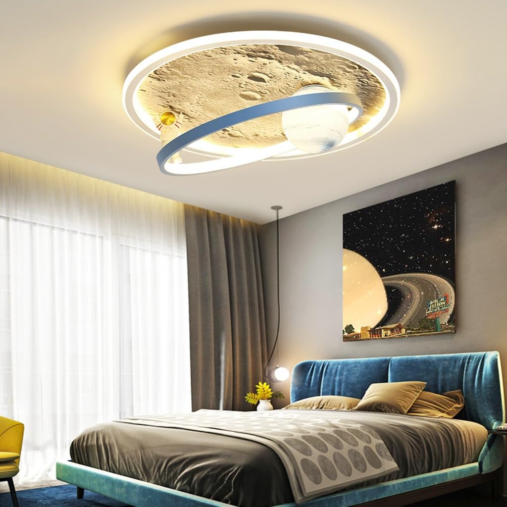 WOQuju Led Ceiling Light Dimmable Acrylic Lampshade Ceiling Lamp Moon Astronaut Bedroom Ceiling Lights Design Girls Baby Children Lamps With Remote Control Living Room Pendant Light Ceiling Lighting (