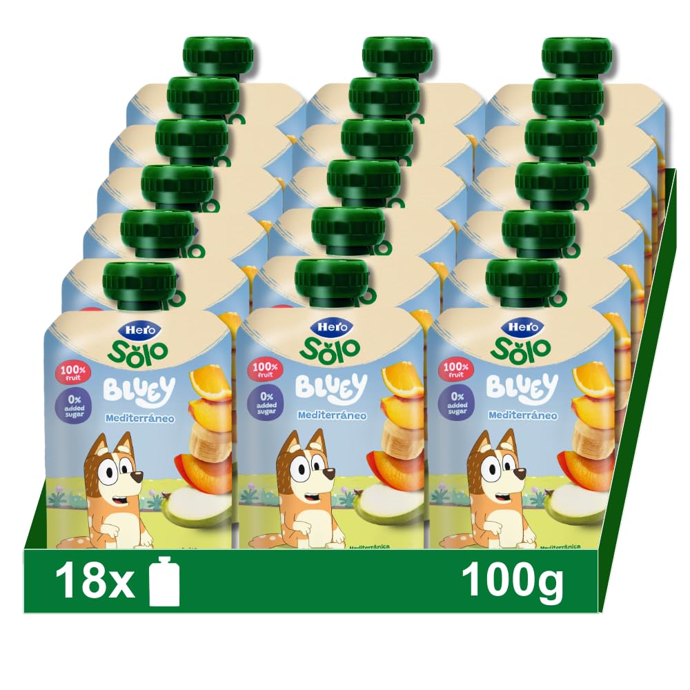 Hero Solo, Mi Fruta Bolsita de Fruta sabor Mediterráneo - Para Bebés a Partir de los 6 Meses - Pack de 18 x 100 g
