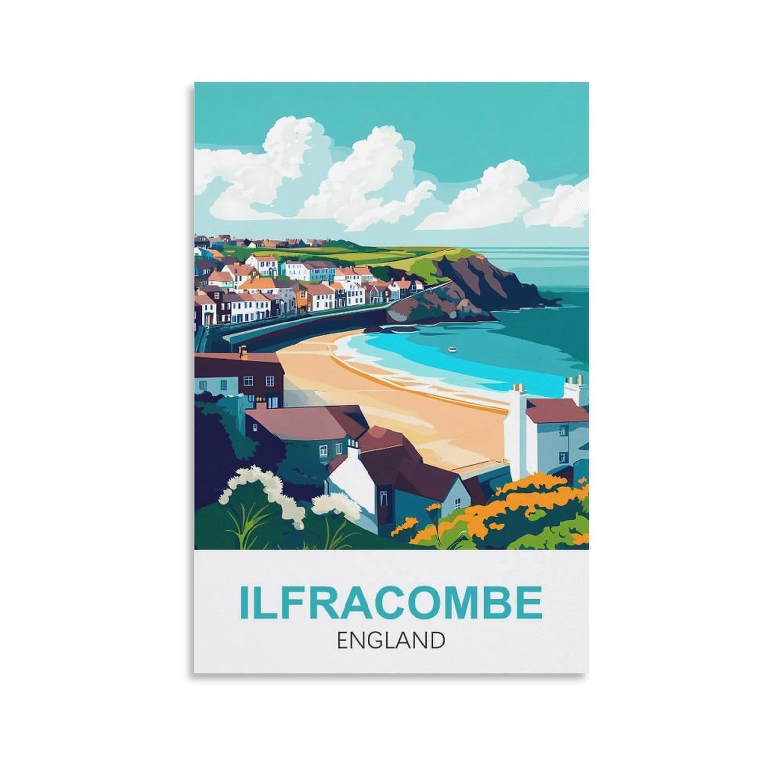 Clfmhnas Unframe-Style Ilfracombe England Vintage Travel Poster 08X12inch(20X30cm) Canvas Wall Art Prints