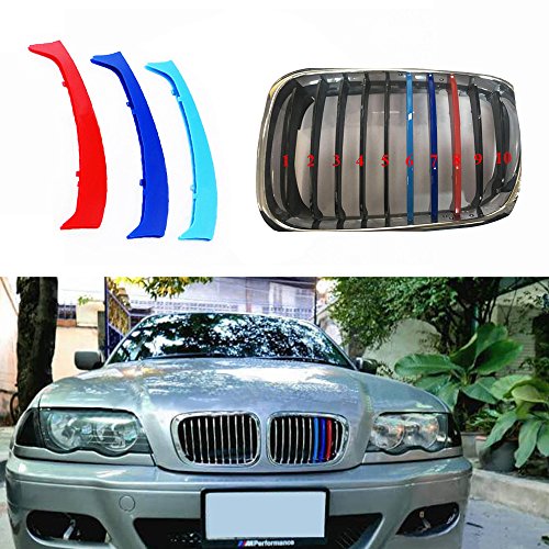 Muchkey 3D M-Color Parrilla de riñón,para E46 (10 parrillas) 1998-2001,3 colores parrilla delantera trim