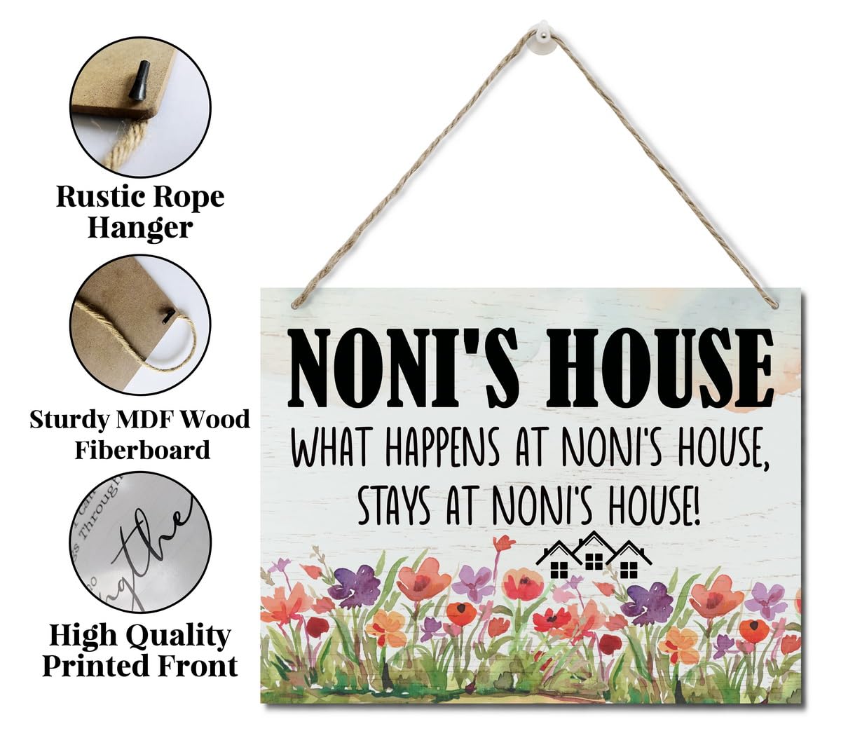 Rustic Sign, Mother's Day Gift, Grandma's Gift, Mom's Gift, Hanging Printed Wood Wall Art Sign Decor, Noni's House What Happens At Noni's House, Stays At Noni's House, Sign Gift for Grandma 3