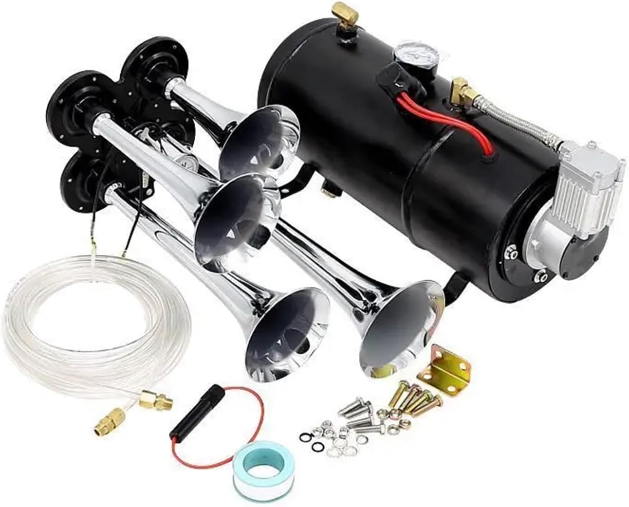 Car Compressor Supporting Horn Car 3L6L Air Pump Air Compressor Car Modified Air Horn 12V(Compr plus four pipe)