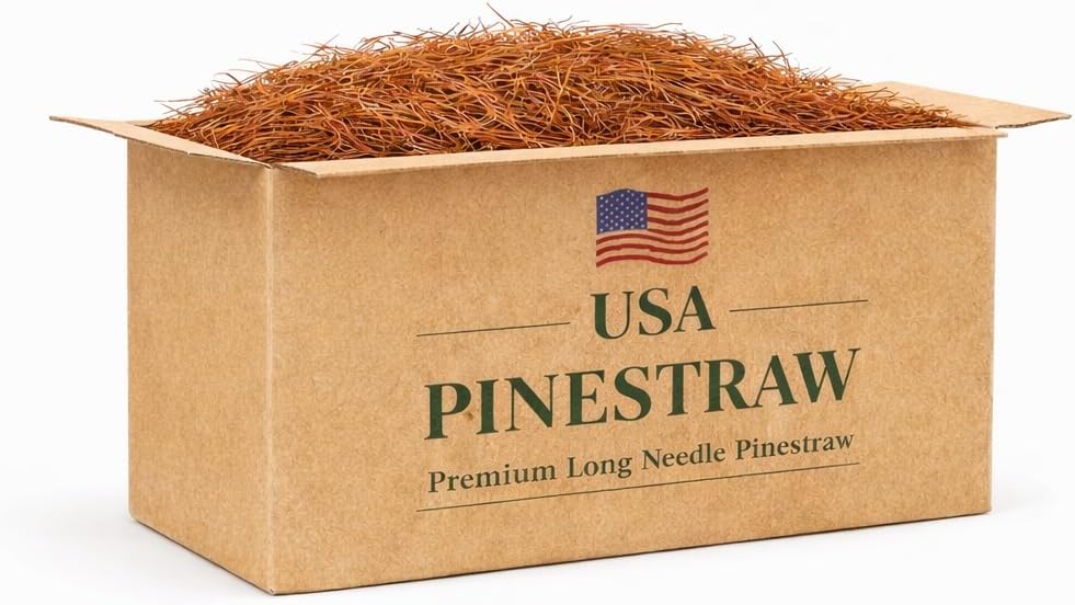 Long Needle Pine Straw Mulch - 65-80 Sqft Coverage 1 Set - Premium USA Harvested PineStraw for Landscaping, Weed Control, Moisture Retention & Erosion Control - USA Pinestraw