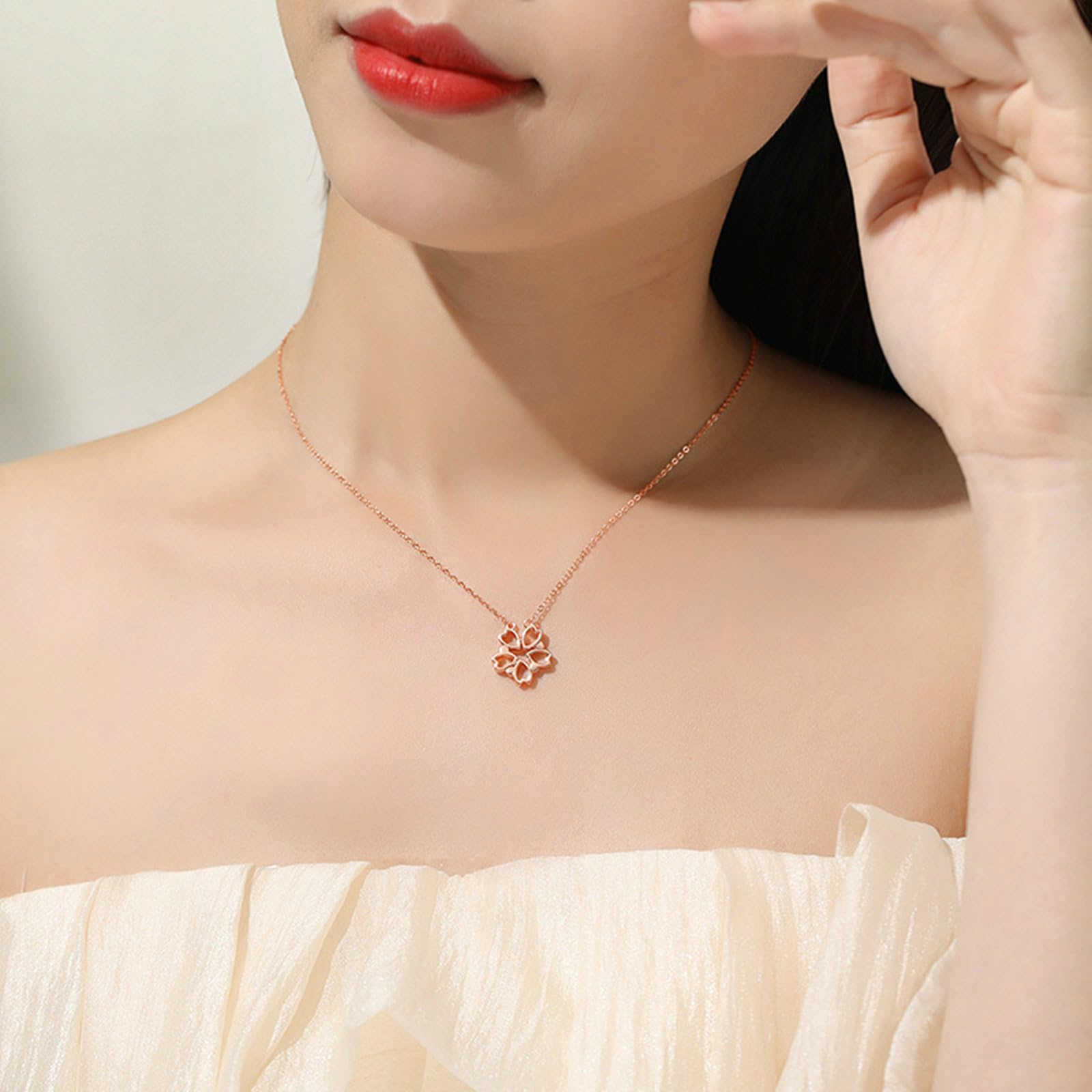 Collar de oro rosa para mujer, colgante de clavícula de flor de cerezo de 9K/14K/18K, 40+5cm