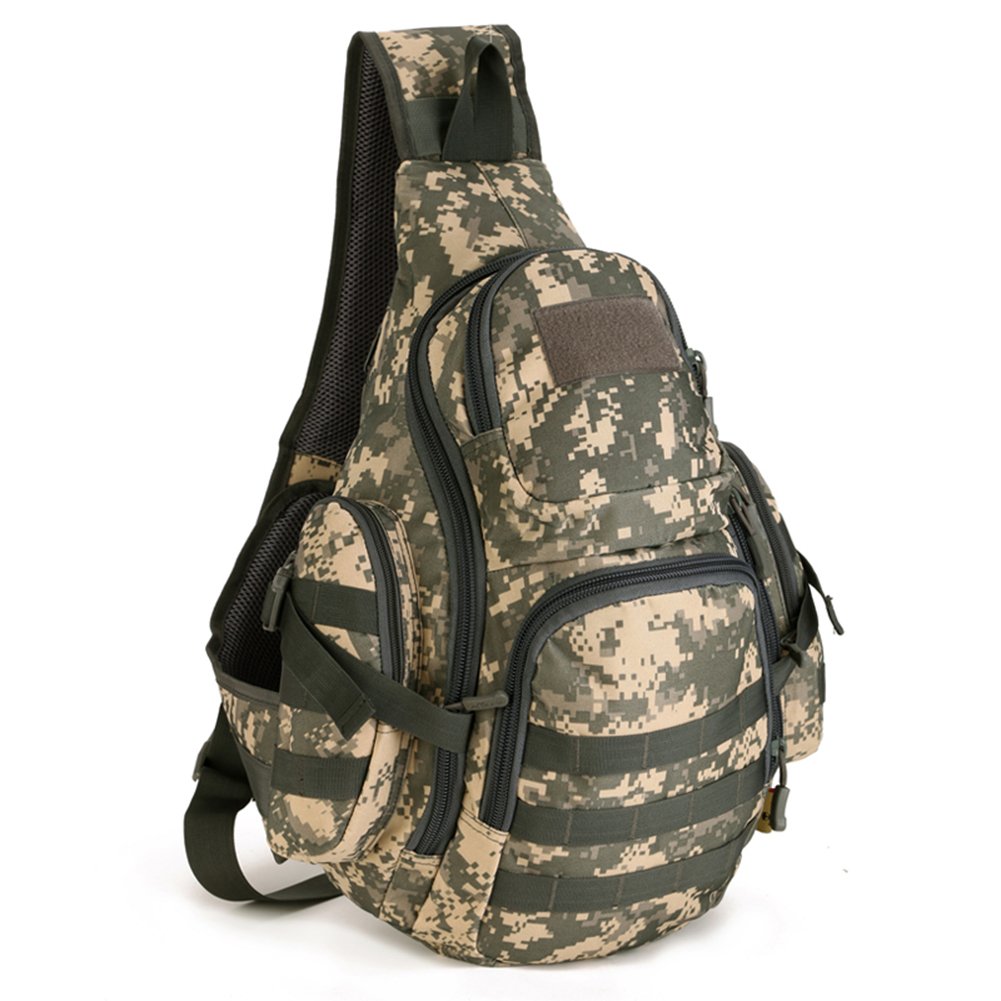 Huntvp Sling Bag, Tactical Chest Bag, Military Cross-Body Bag, Shoulder Bag, MOLLE Daypack, Waterproof, for Hiking Camping Cycling, ACU Tarnung