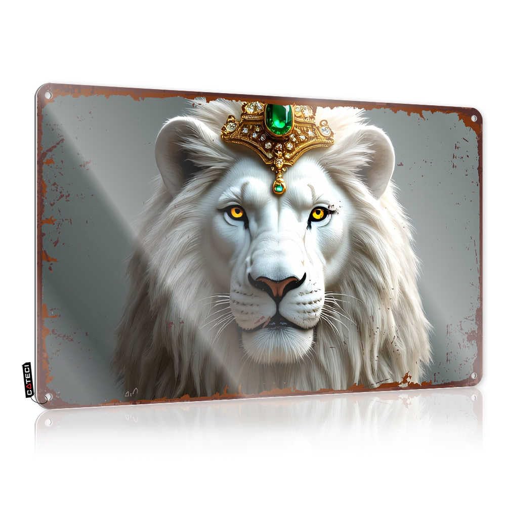 Fzfn Colour Regal White Lion With Golden Crown Lovely New - Signs Ideas Hanging Wall Decor(30X40cm)