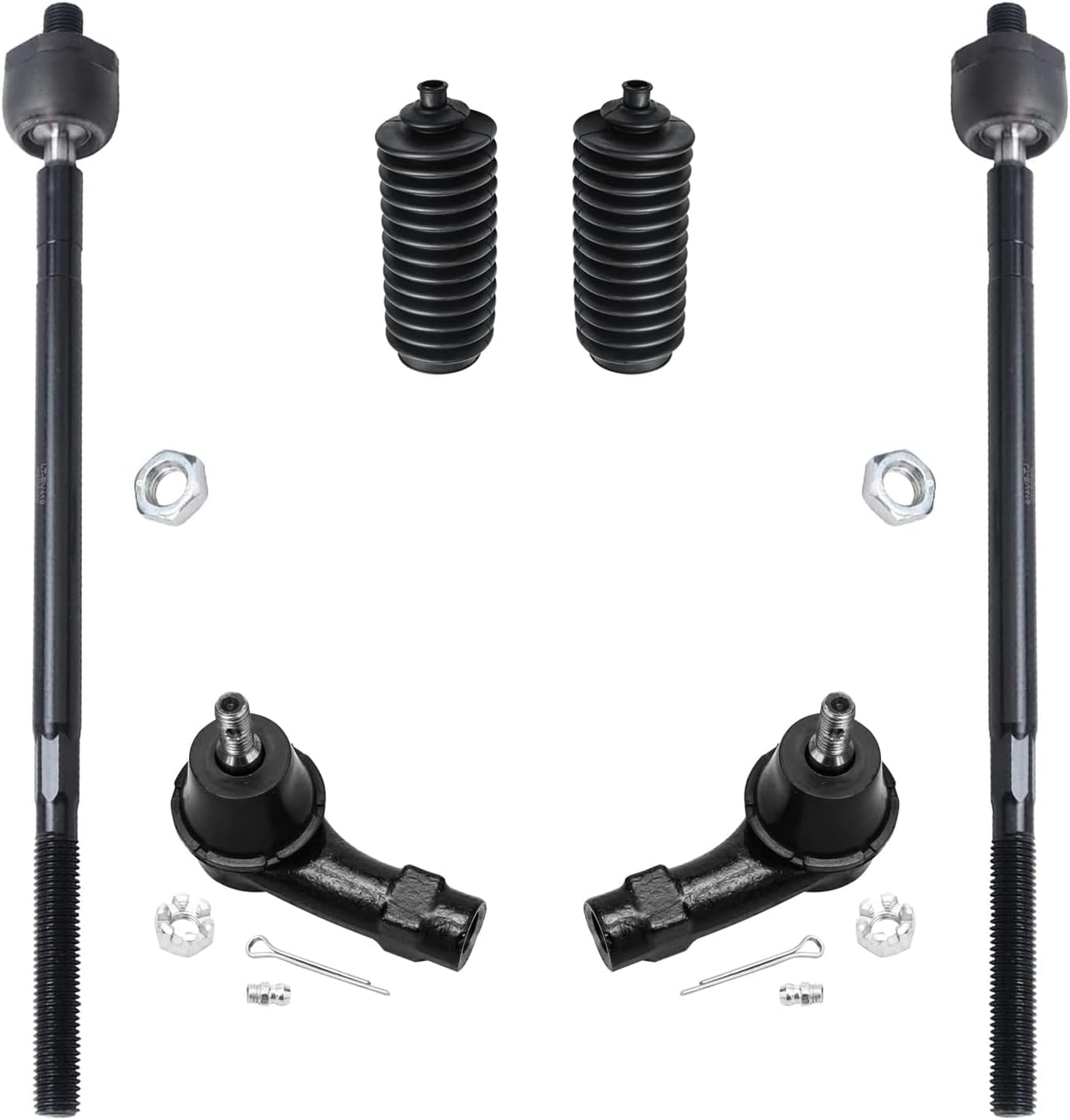 Detroit Axle - Front 6pc Tie Rods Kit for 00-06 Ford Focus, 4 Suspension Outer & Inner Tie Rod Ends 2 Boots 2000 2001 2002 2003 2004 2005 2006 Replacement