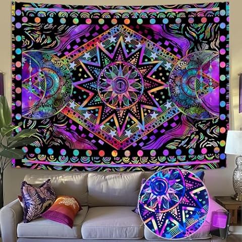 Fowocu Blacklight Sun and Moon Tapestry Cover