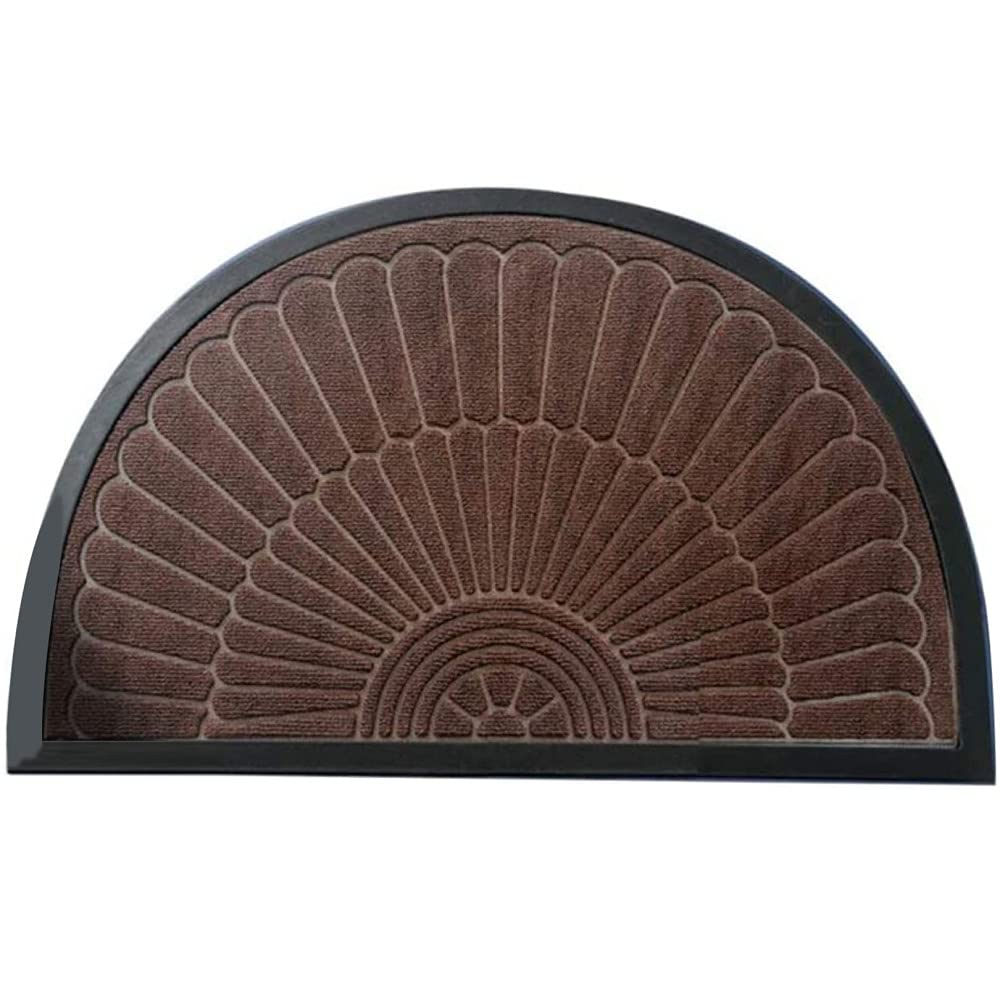 Paillasson demi-rond 50x80cm marron antidérapant en caoutchouc et polypropylène absorbant