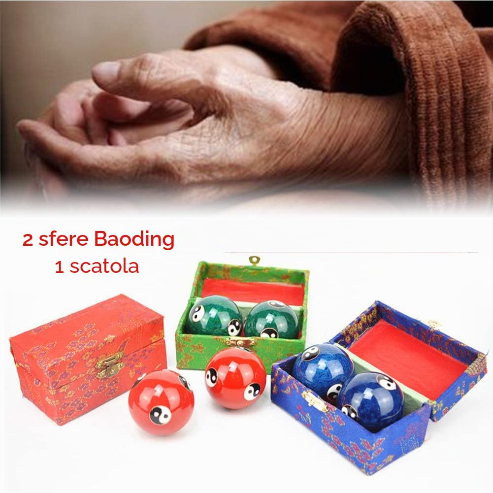 Kisbeibi Palline da baoding, 4,45 cm, cinesi Baoding con scatola, Feng Shui Tai Chi, Dragon and Phoenix Baoding, palline per la salute delle dita, meditazione, relax