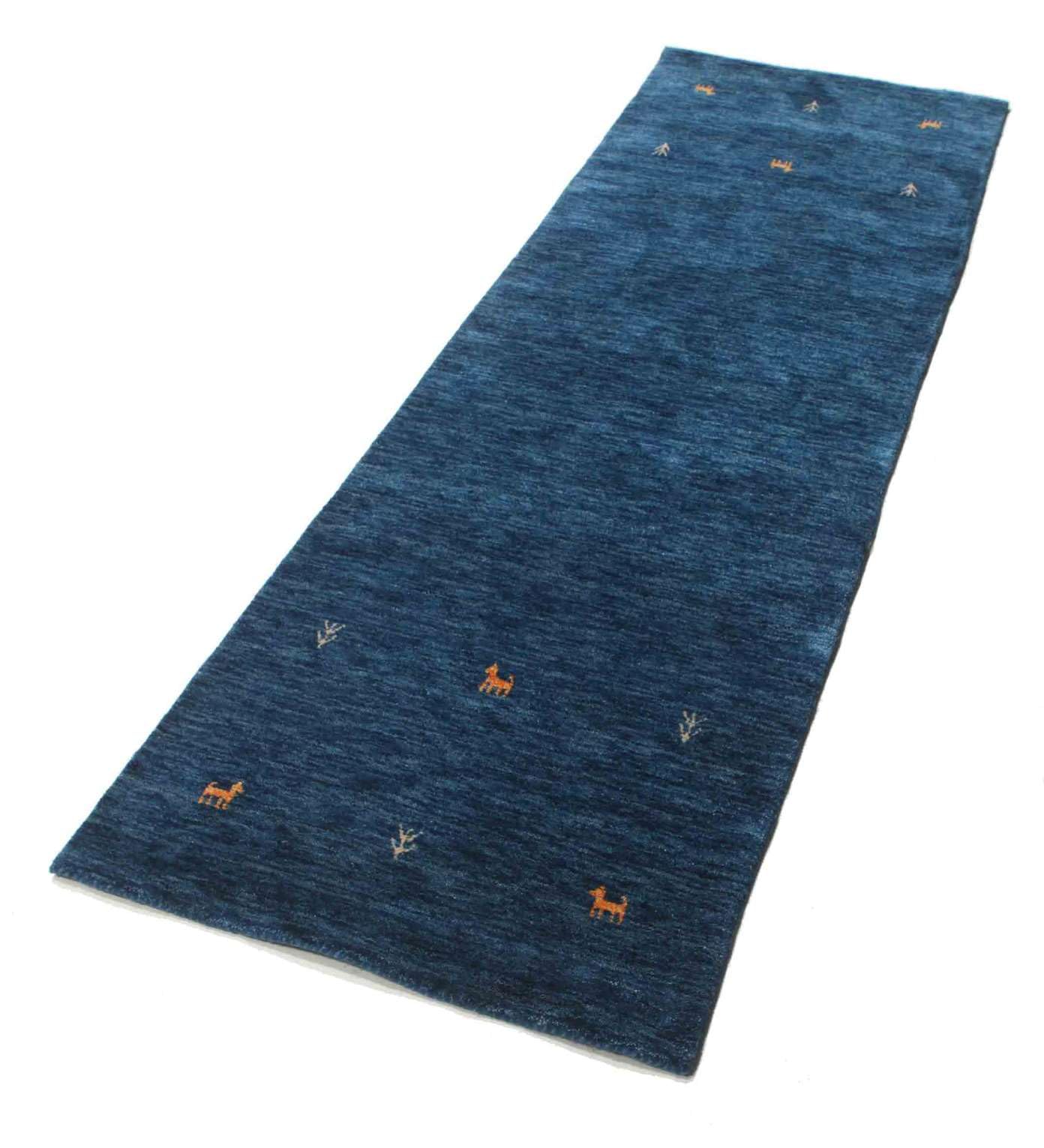 RugVista Gabbeh Loom Two Lines Teppich, 80 x 250 cm, Dunkel Blau | Gabbeh, Rechteckig, Niedriger Stapel, Nur chemische Reinigung, Oeko-Tex 100, Wohnzimmer, Esszimmer, Schlafzimmer, Diele