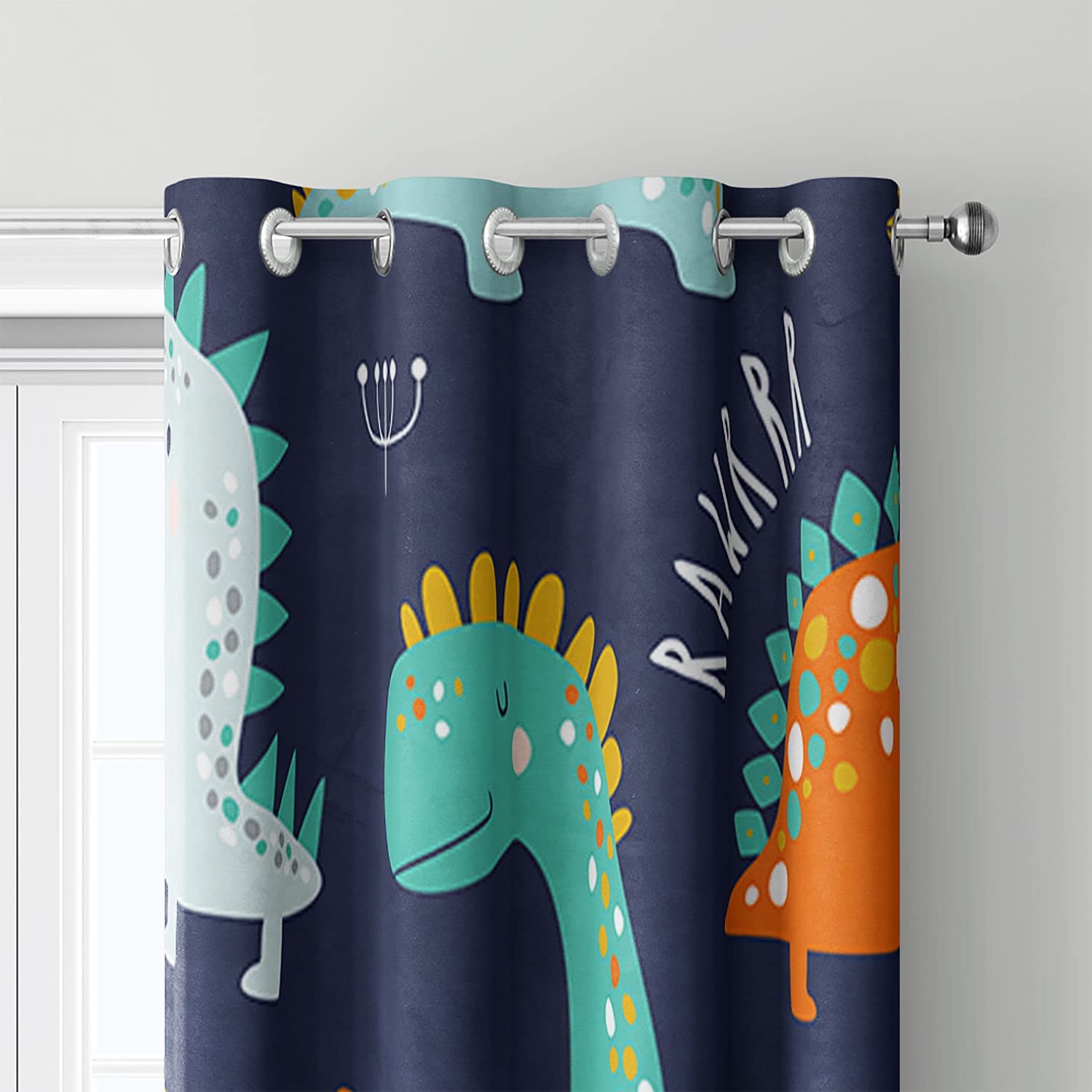 HOSIMA Curtains Blackout Eyelet for Boys and Girls Soft Breathable Cartoon Dinosaurs Print Curtains 2-piece Set Suitable for Young People's Bedroom Living Room Decoration(Dinosaurs,117x183) - Image 4