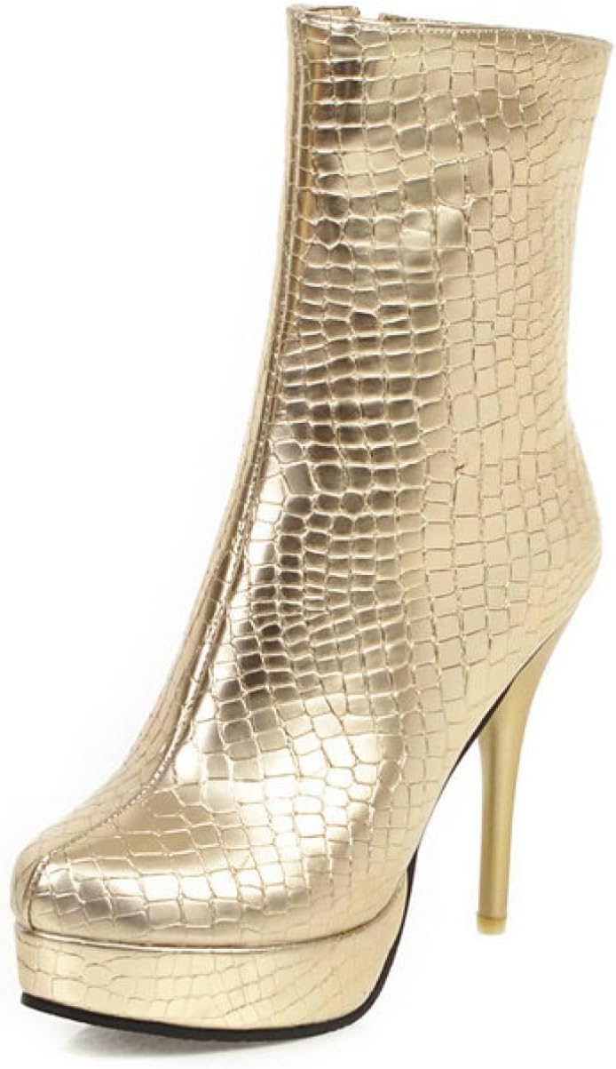 Women's Thick Bottom Booties, Short Boots, Pin Heels, 4.5 inches (11.5 cm), Heel Boots, Crocodile Pattern, Stylish, High Heels, Sexy, Cabaret Booties, Easy to Walk, Anti-Slip, Autumn, Spring, Winter, Ankle Boots, Platform, No Fatigue, Party, Wedding Boots