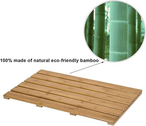 Miniatura 3 de GOBAM Tapete de baño de bambú, grande, 26 x 15.8 x 1.3 pulgadas, antideslizante, tapete para baño, spa, sauna, cocina, espacios interiores y