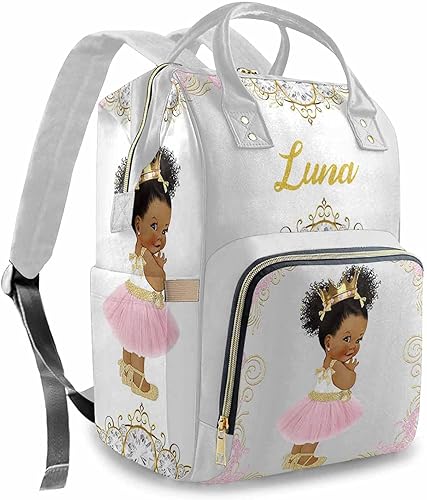 Artsadd Mochila de pañales con nombre personalizado para mamá y papá, bolsas de bebé personalizadas de princesa real para niños y niñas recién