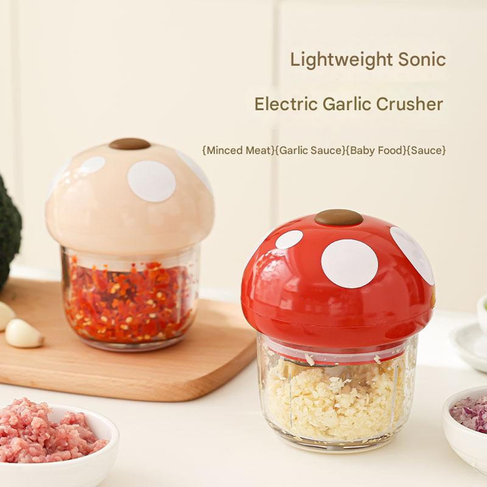 Picadoras de acero inoxidable en miniatura inalámbricas, recipiente de vidrio, picadora de carne delicada para ajo y puré de carne, licuadoras de alimentos para bebés para cocina