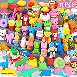 70 Pack Animal Erasers for Kids Bulk Desk Pets Classroom Prizes Treasure Box Toys for Classroom Supp