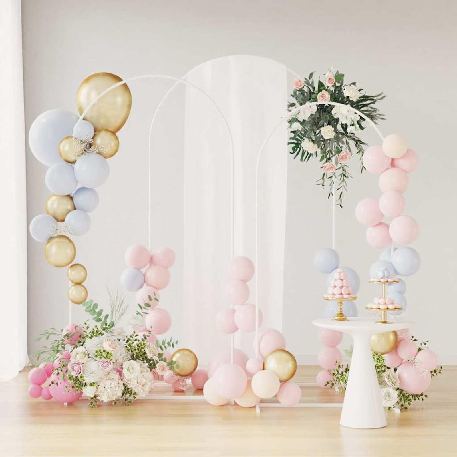 Gecheer Hochzeitsbogen 3 pcs Weiß Stahl, Großer Ballonbogen DIY Party-Bogen für Garten Zeremonie Verlobung Jubiläum42023037