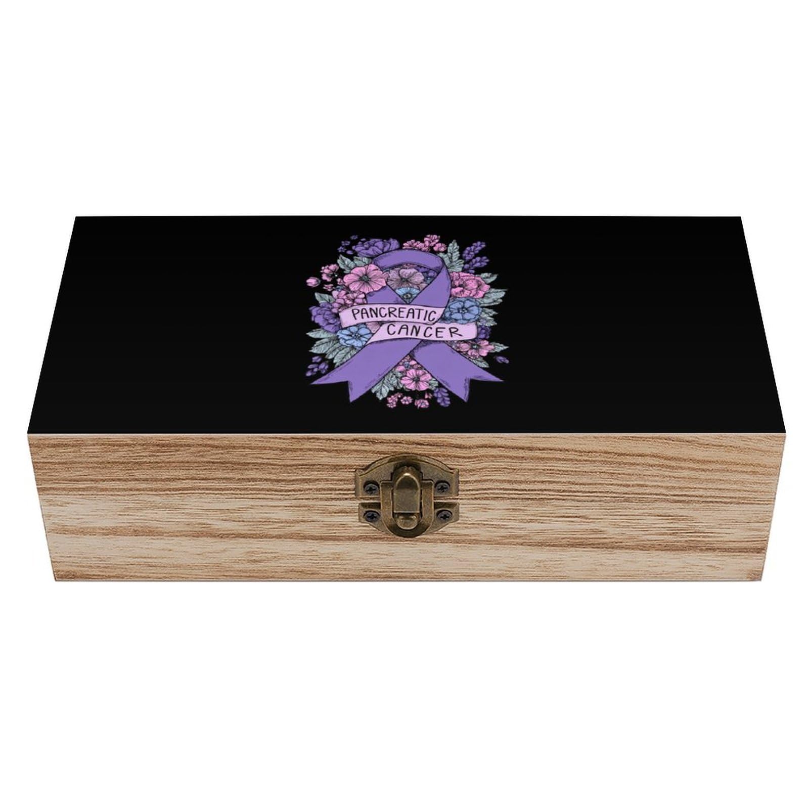 HLBSDM Pancreatic Cancer Awareness Wooden Storage Box Craft Memory Keepsake Treasure Chest Box Jewelry Organizer
