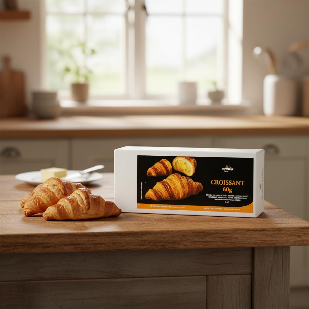 Croissants de Mantequilla Fina Francesa (Beurre Fin) - Pack de 30 Unidades de 60g - Formato Frio Listo para Hornear - Bollería Tradicional Francesa - Bridor - Caja 1,8 kg - NEXU