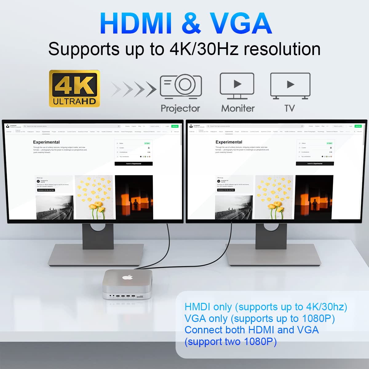 Mini docking station per Mac Mini M2 / M1 con HDMI, VGA, SSD/HDD SATA, USB3.0, USB 2.0, TF e SD, jack video/audio per Mac Mini M2, Mac Studio