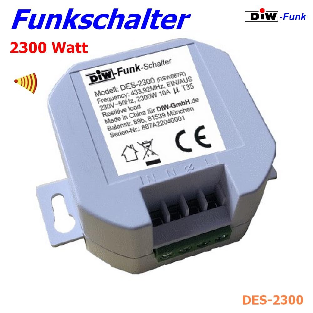 Minuteur PT-541 - Émetteur mural sans fil avec arrêt automatique programmable 5 temps + interrupteur radio encastrable DES-2300 230 V/2300 W