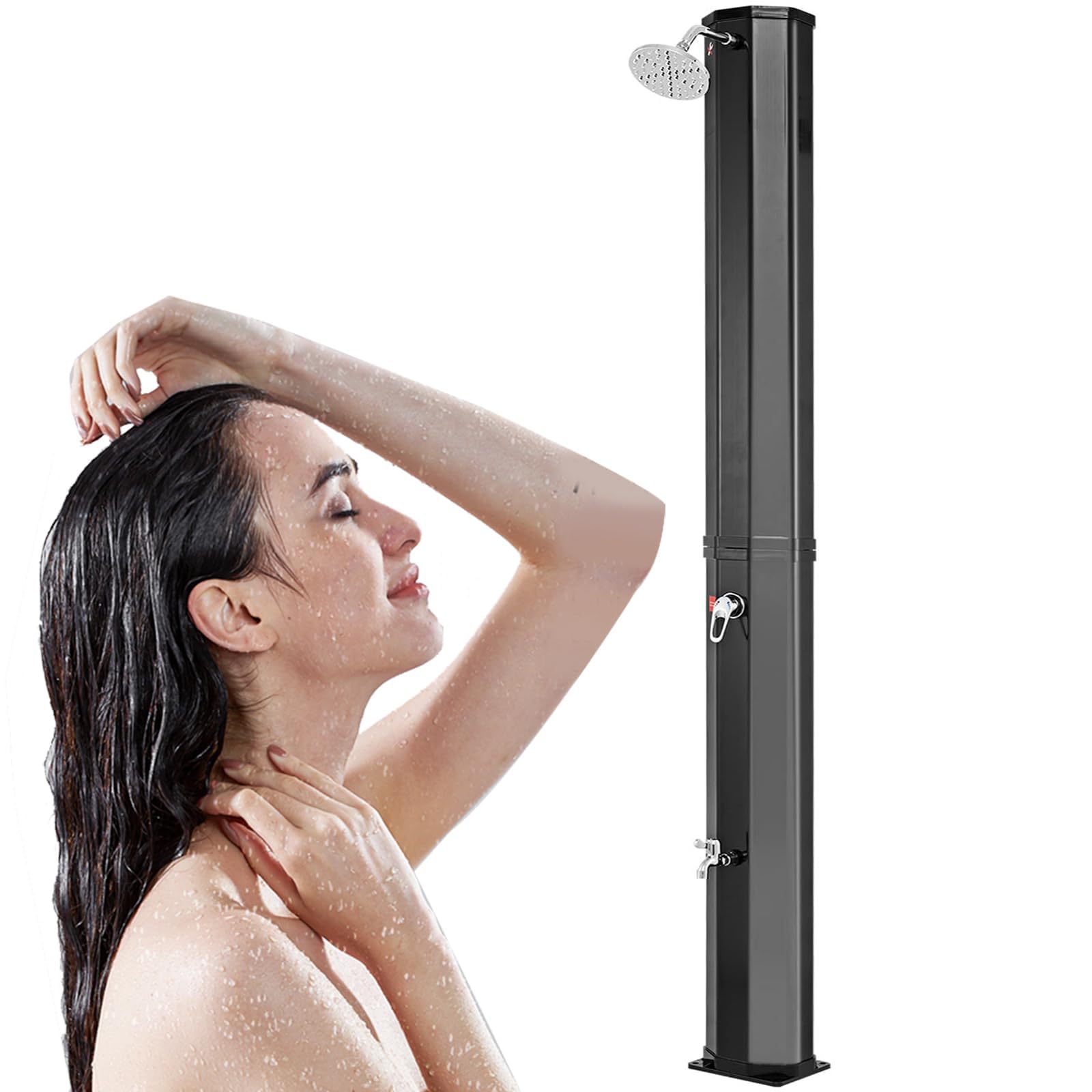 Doccia riscaldata ad energia solare per esterni, con temperatura e pressione regolabili, grande capacità da 35 l, per giardino e piscina, con testa girevole a 360° e spruzzatore a pedale per cortile