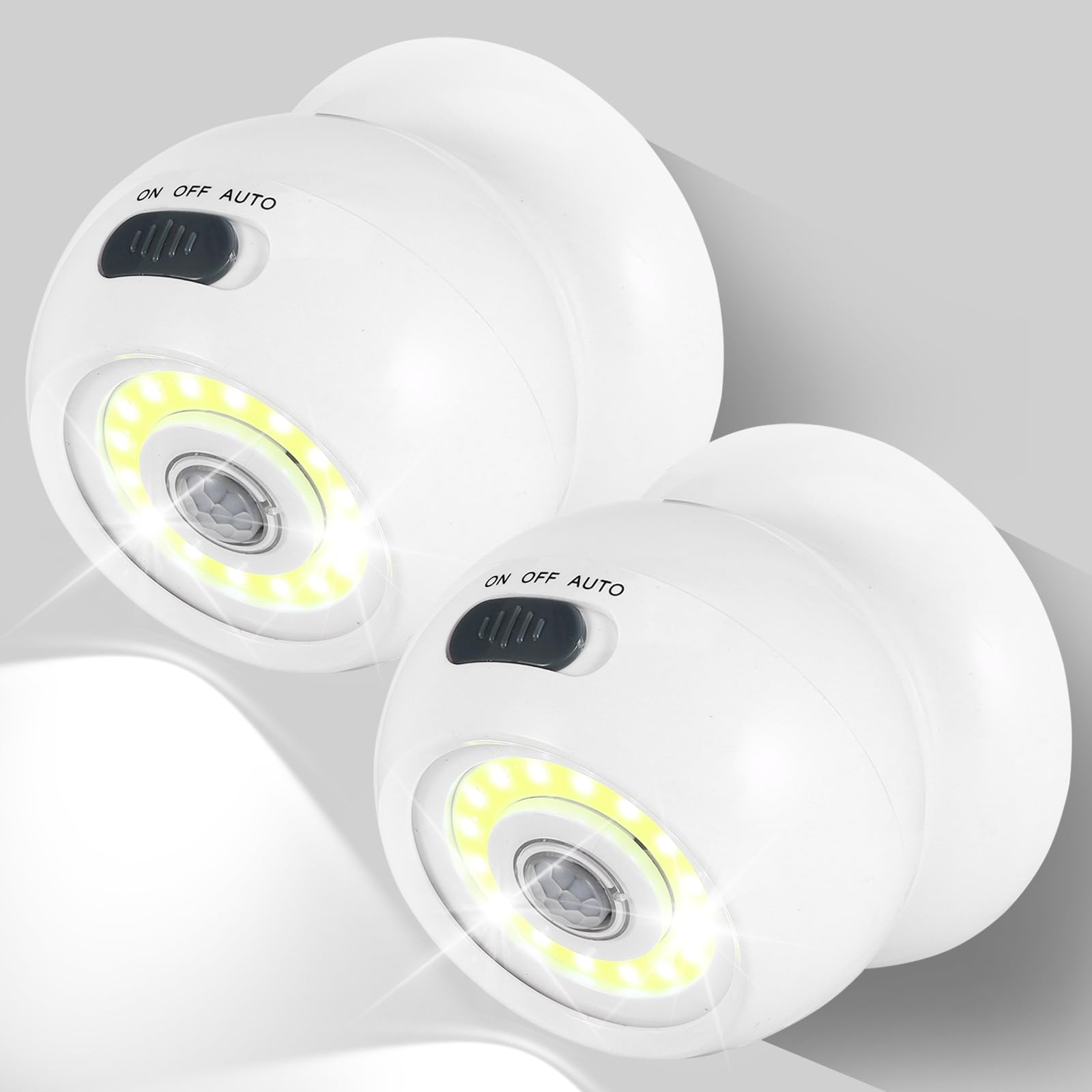 Motion Sensor Night Lights Indoor - 2 Pack Bright Ball Light, Outdoor Lights Battery Powered, 360° LED Security Lights with PIR motion Sensor, Removable Wireless Motion Detector Light Auto On Off
