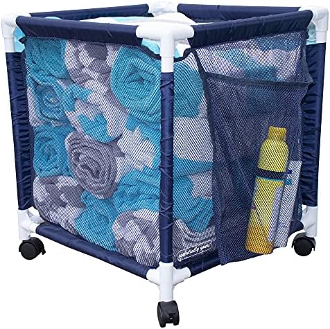 Essentially Yours Rolling Pool Storage Small Organizer Bin, (18" W x 18" L x 20" H), Blue/White Style 417244
